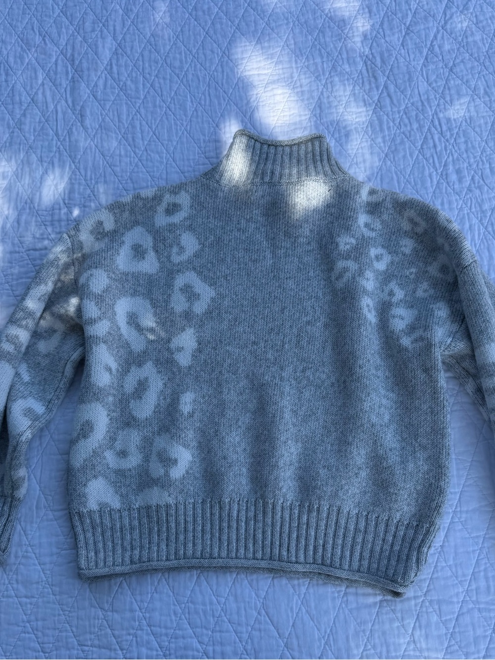 Nine West Grey Animal-Print Mock Neck Sweater